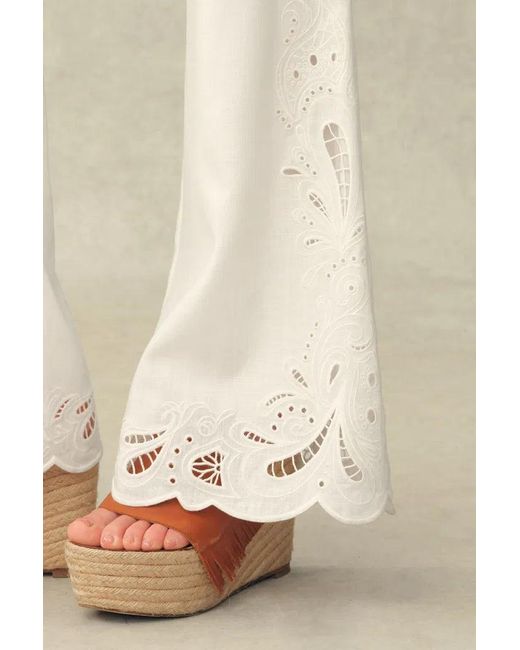 Fabrique White Elodie French Cutwork Embroidery Flare Pants