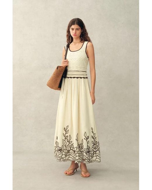 Fabrique Natural Vittra Embroidery And Woven Sleeveless Dress