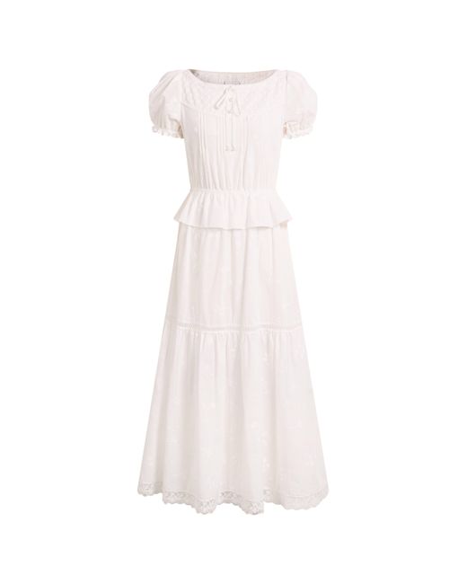 Fabrique Natural Elise Lace Embroidered Puff Sleeve Waist Cinched Dress