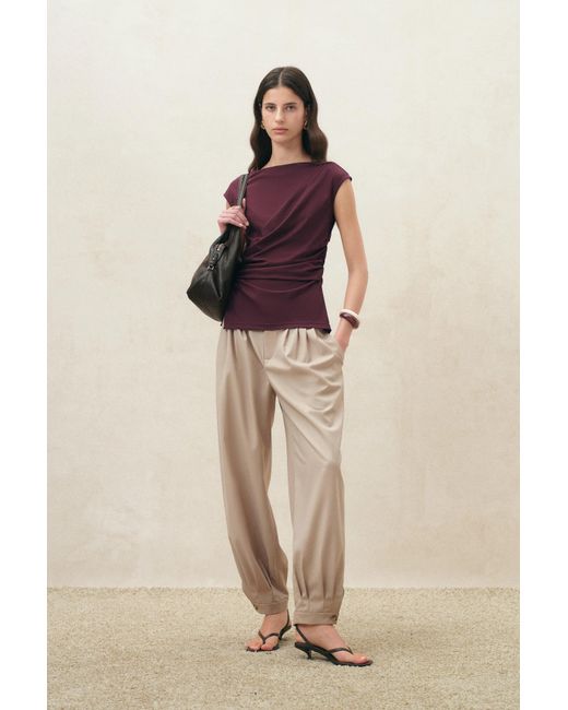 Fabrique Natural Gemma Ruched Short Sleeve Top