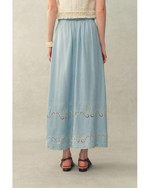 Fabrique Blue Marmont Pin Tuck Embroidery Blouse And Skirt Matching Set