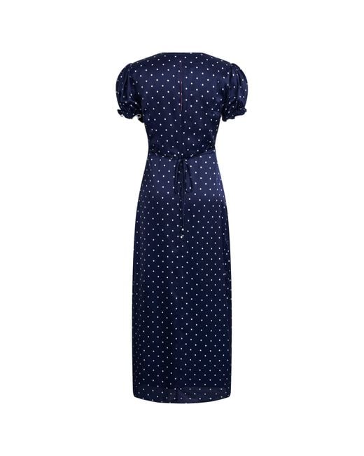 Fabrique Blue Carole French Style Polka Dot Squre Neck Puff Sleeve Dress