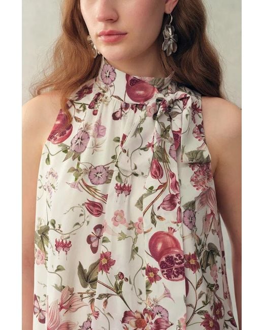 Fabrique Natural Pernilla Pomegranate Floral Print Tie Neck Blouse