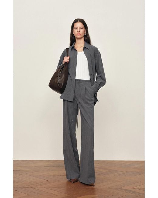 Fabrique Gray Caroline Pinstripe Drawstring Tailored Pants