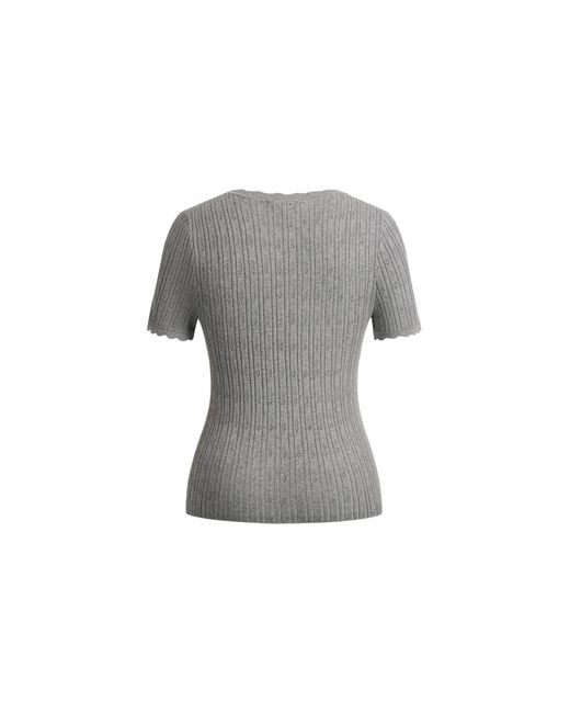 Fabrique Blue Evie V Neck Pointelle Short Sleeve Top