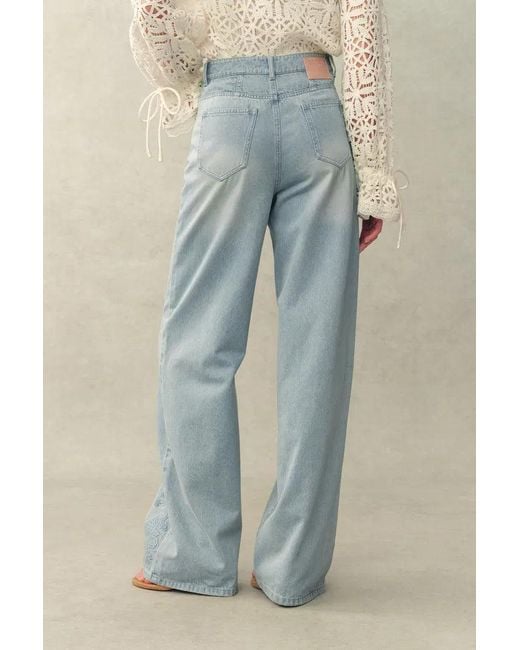Fabrique Blue Berthe Embossed Flowers Straight Leg Jeans