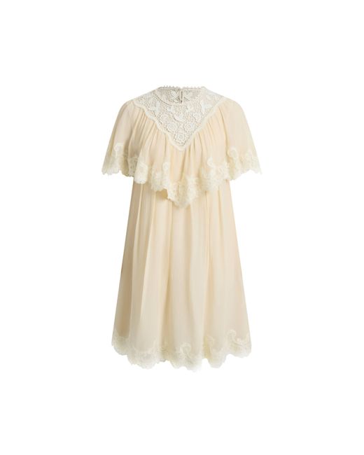 Fabrique Brown Sophia Lace Embroidery Capelet Short Sleeve Dress
