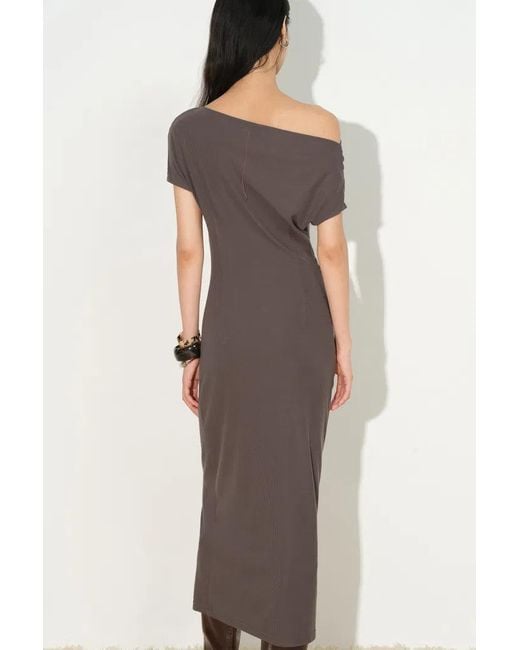 Fabrique Gray Hazel Draped Off Shoulder Dress