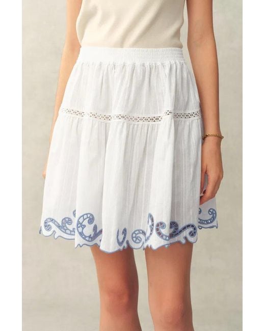 Fabrique Natural Maggie Embroidery Resort Wear Tiered Skirt With Safety Shorts