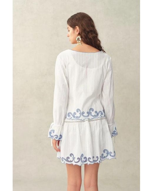 Fabrique Metallic Maggie Embroidery Resort Wear Tie Front Sheer Shirt