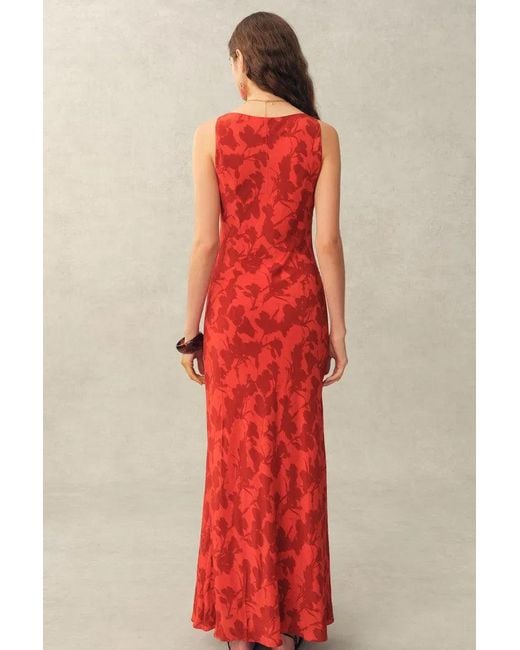 Fabrique Red Elodie Rose Cowl Neck Sleeveless Dress