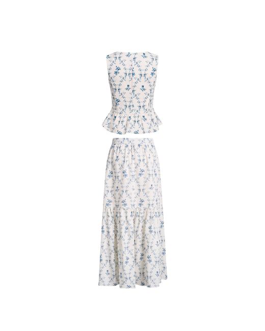 Fabrique Natural Elara Pleated Floral Square Neck Pearl Button Sleeveless Top And Skirt Set