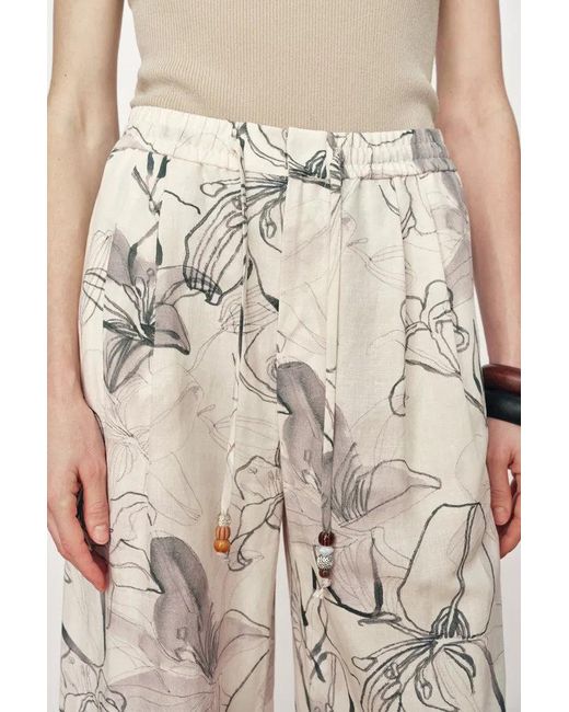 Fabrique Natural Emma Handpainted Floral Elastic Waist Wide Leg Pants