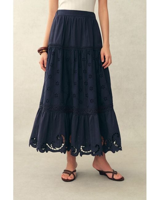 Fabrique Blue Ivy Cutwork Embroidery Maxi Skirt