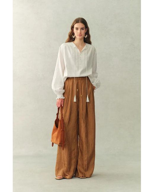 Fabrique Natural Crepus Striped Fringe-Tie French Shirt