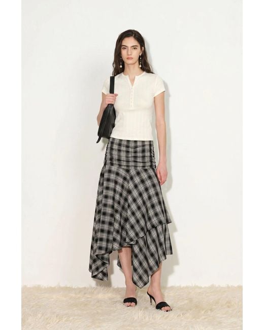 Fabrique Black Gracie Ruched Asymmetric Plaid Skirt