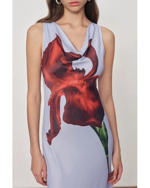 Fabrique Blue Cersei Iris Print Cowl Neck Sleeveless Dress