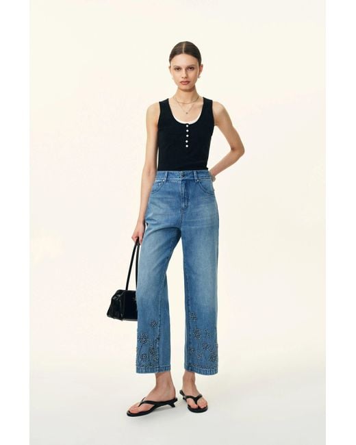Fabrique Blue Rodeo Embellished Crop Jeans