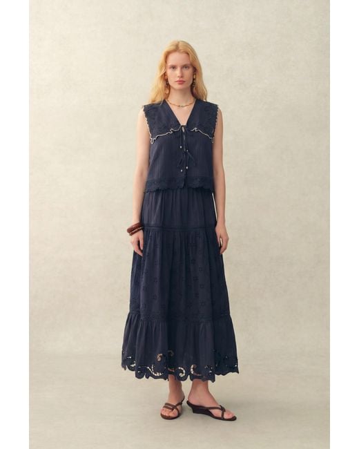 Fabrique Blue Ivy Cutwork Embroidery Maxi Skirt