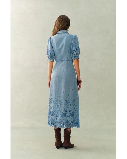 Fabrique Blue Vinetta Puff Sleeve Dress