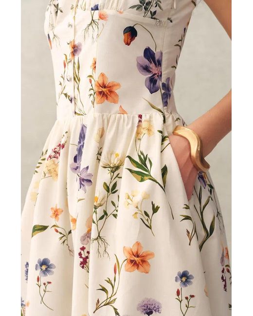 Fabrique Natural Eliana Handpainted Freesia Ruffle Trim Wide Strap Sleeveless Dress