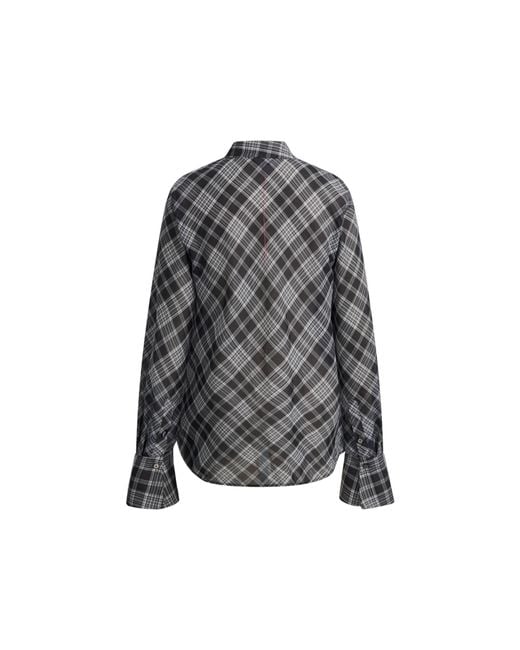 Fabrique Natural Fern Plaid Scarf Tie Blouse