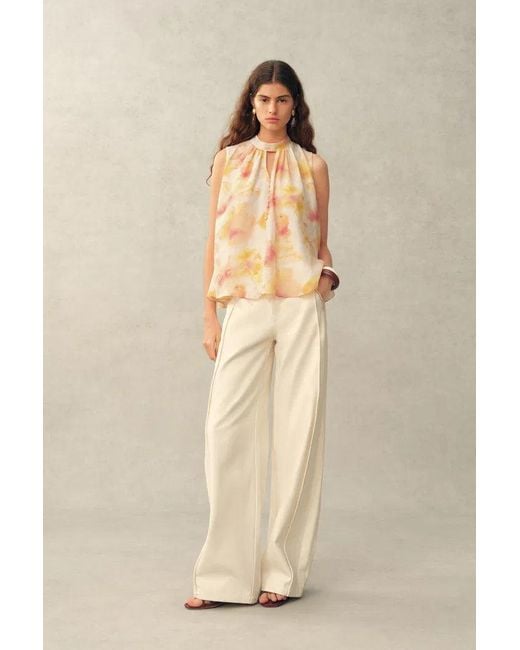 Fabrique Natural Charlotte Handpainted Floral Neck Tie Sleeveless Blouse