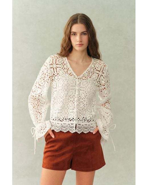 Fabrique Natural Amara Openwork V Neck Cardigan