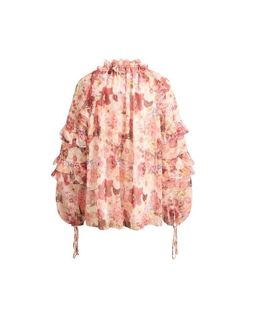 Fabrique Natural Marie Hand-Painted Print V-Neck Ruffle Top