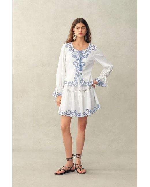 Fabrique Metallic Maggie Embroidery Resort Wear Tie Front Sheer Shirt