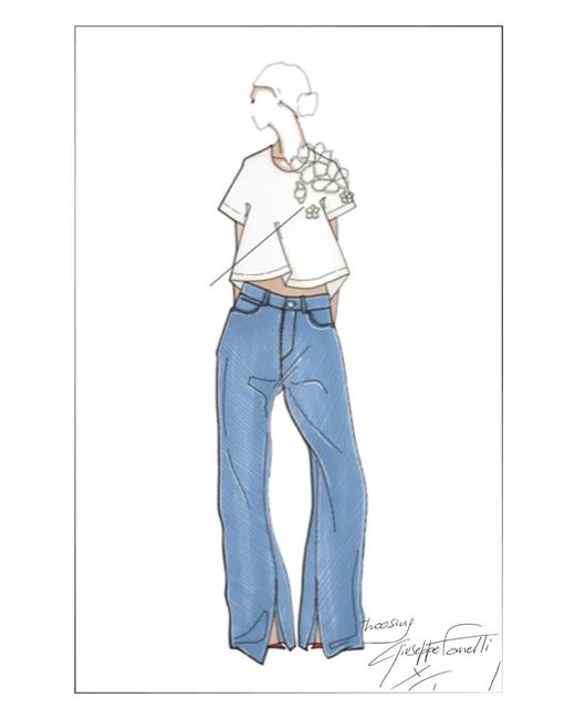 Fabrique Blue Celine Pearl Beaded Hand Crochet Floral T-Shirt