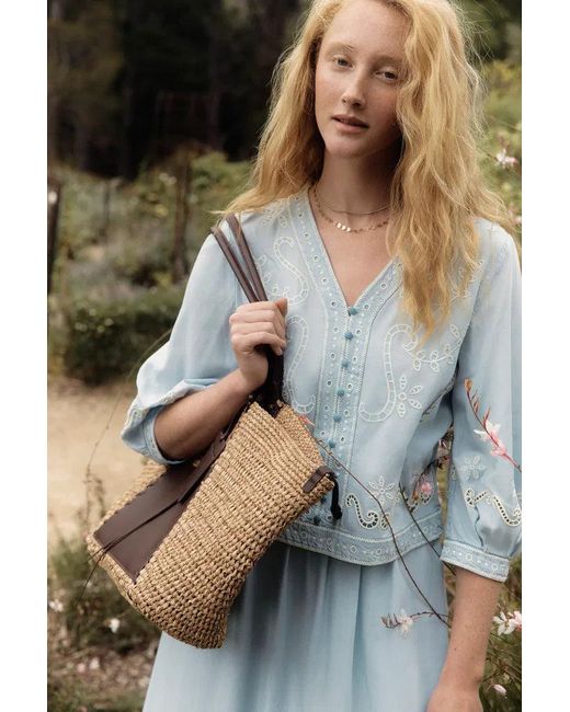 Fabrique Blue Marmont Pin Tuck Embroidery Blouse And Skirt Matching Set