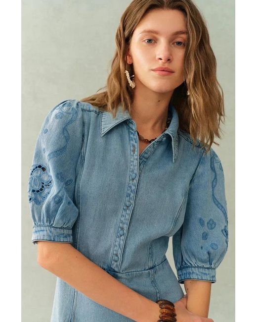 Fabrique Blue Vinetta Puff Sleeve Dress