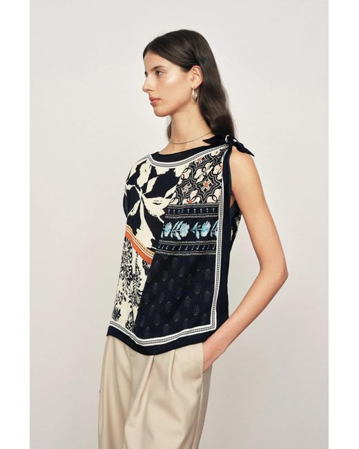 Fabrique Natural Gracie Scarf Panel Tie Shoulder Sleeveless Top