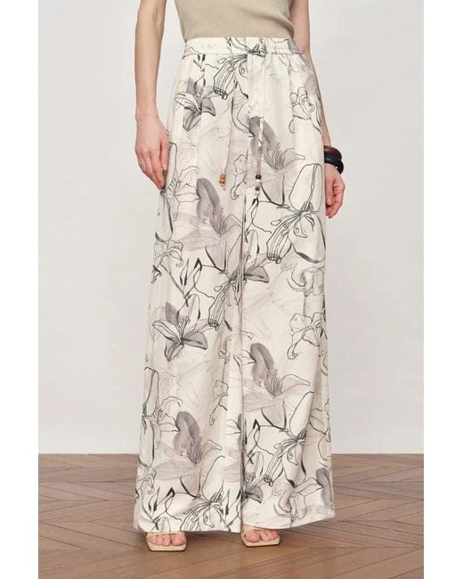 Fabrique Natural Emma Handpainted Floral Elastic Waist Wide Leg Pants