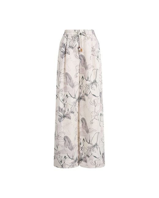 Fabrique Natural Emma Handpainted Floral Elastic Waist Wide Leg Pants