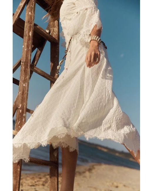 Fabrique Blue Aitana Lace Jacquard Embroidery Long Sleeves Irregular Hem Dress