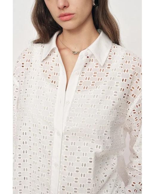 Fabrique White Eliana Cutwork Embroidery Point Collar Shirt