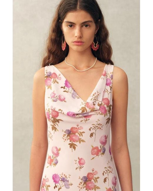 Fabrique Pink Fraye Floral Cowl Neck Sleeveless Dress