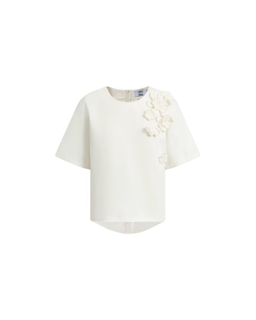 Fabrique Blue Celine Pearl Beaded Hand Crochet Floral T-Shirt