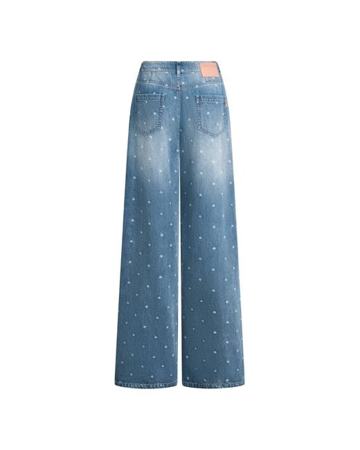 Fabrique Blue Elyra Polka Dot Straight Wide Leg Jeans
