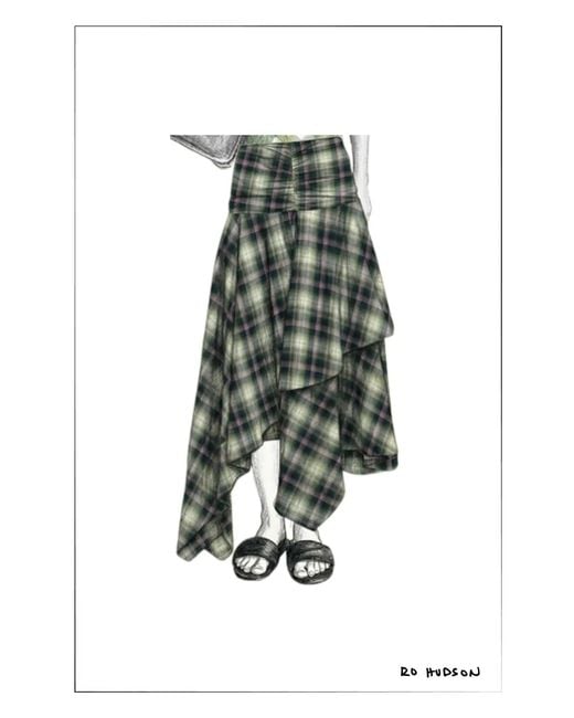Fabrique Black Gracie Ruched Asymmetric Plaid Skirt