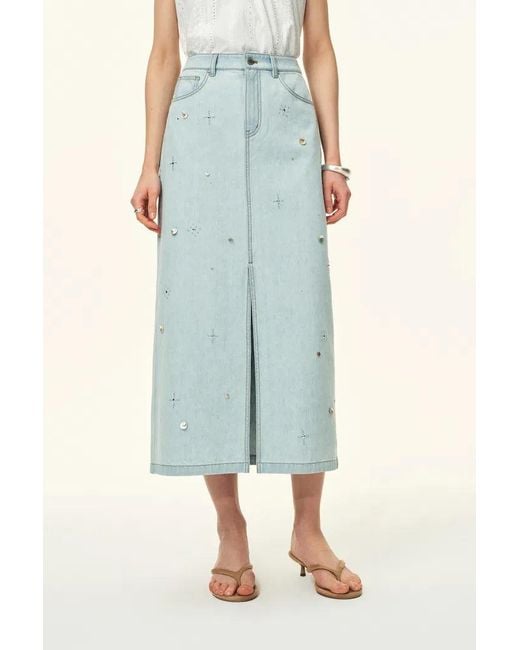 Fabrique Blue Delia Handwork Beading Midi Skirt