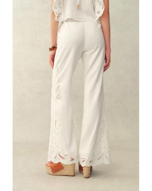 Fabrique White Elodie French Cutwork Embroidery Flare Pants