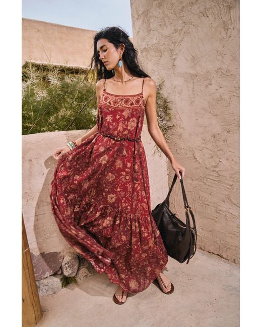 Fabrique Red Jules Handpainted Persian Floral Cami Dress