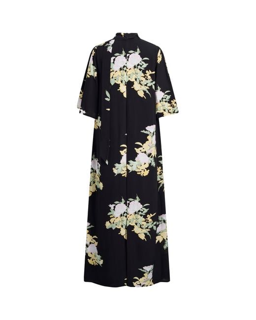 Fabrique Black Aria Floral Tie Neck Elbow Sleeve Dress