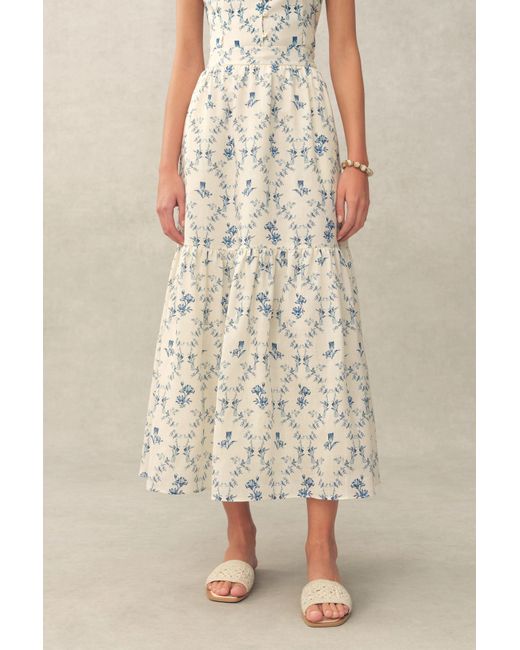 Fabrique Natural Elara Pleated Floral Square Neck Pearl Button Sleeveless Top And Skirt Set