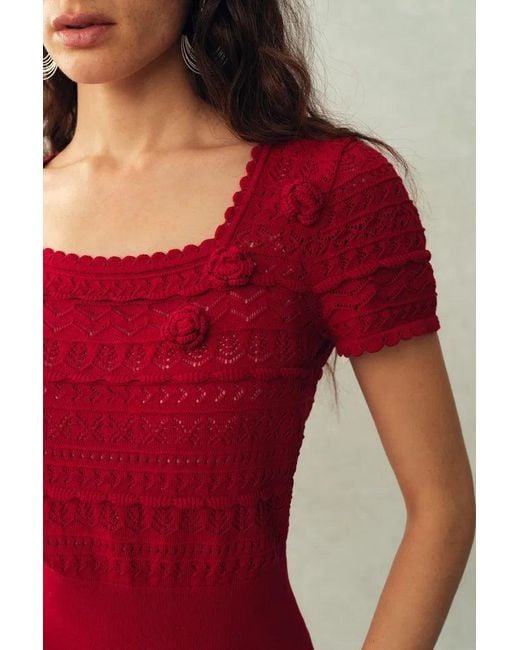 Fabrique Red Leyla 3D Floral Short Sleeve Top