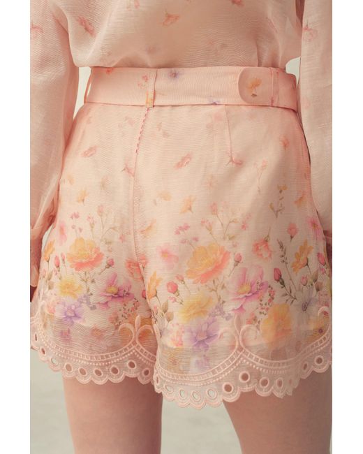 Fabrique Natural Lillian Handpainted Floral Embroidery Belted Shorts