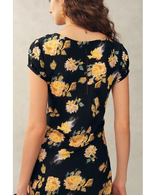 Fabrique Natural Maggie Handpainted Floral Cinched Waist Dress